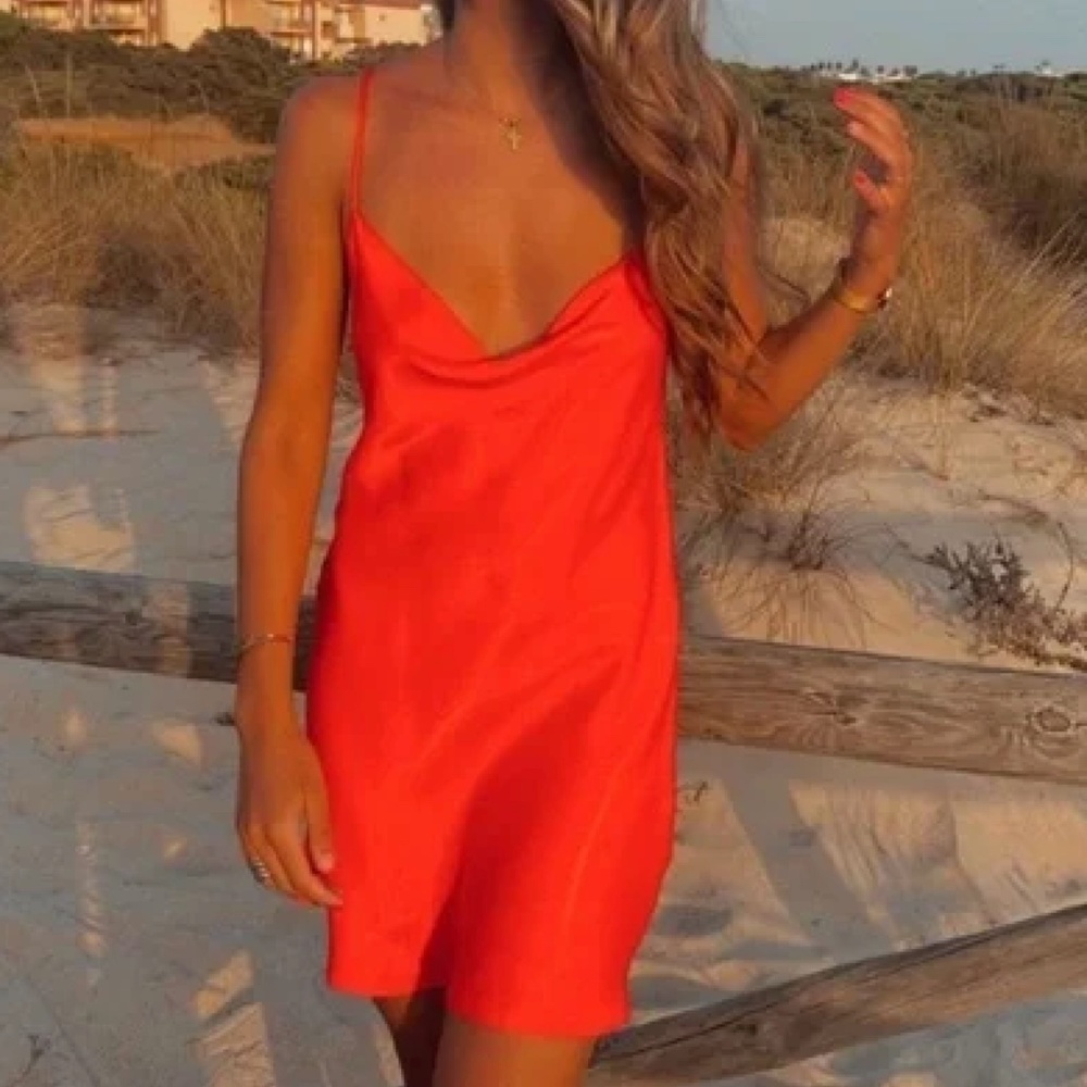 Zara Silky Bright Orange Slip Dress